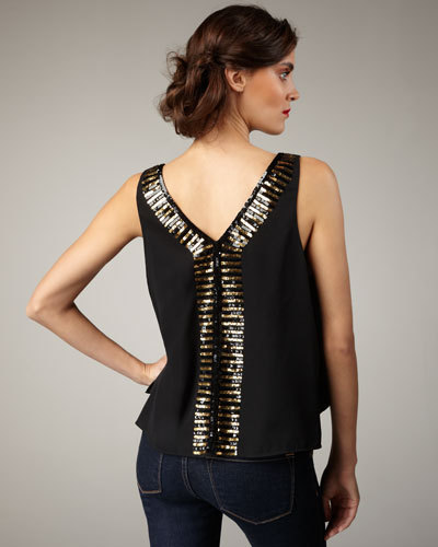 NWT Women's Patterson J. Kincaid Black Gala Sequin Sleeveless Top Sz M Medium - Picture 7 of 12