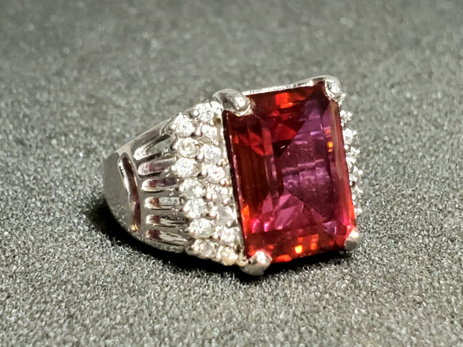 STERLING SILVER Large Emerald Cut Created Ruby, W… - image 2