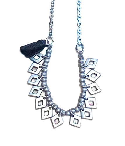 American Eagle Silver-Tone W/ White Enamel Diamond Shape-Tassel Charm Necklace - Picture 15 of 24