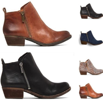 Artifical Leather Ankle Boots for Women Retro Tassel Wedges Zipper Solid Color Short Booties Round Toe Shoes
