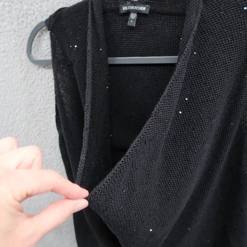 Eileen Fisher Top Damen groß schwarz ärmellos Pailletten italienisches Garn Wasserfallausschnitt - Bild 7 von 11