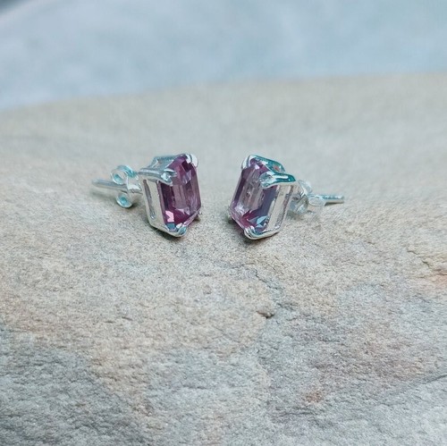 Alexandrite stud earrings, lab created alexandrite stud earrings, 925 Silver - Picture 8 of 9
