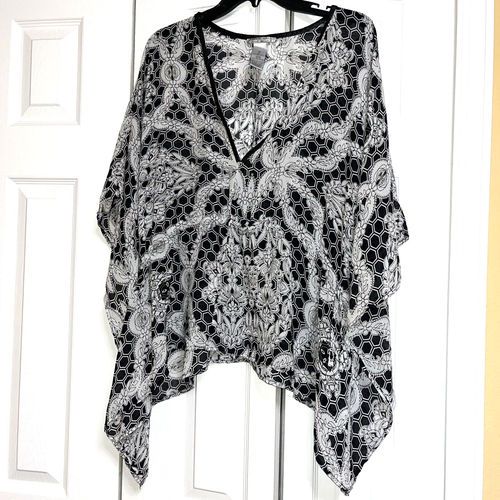 Women's~Alberto Makali~Butterfly Sleeve Pull-on Floral V-Neck~Blouse Top Size S