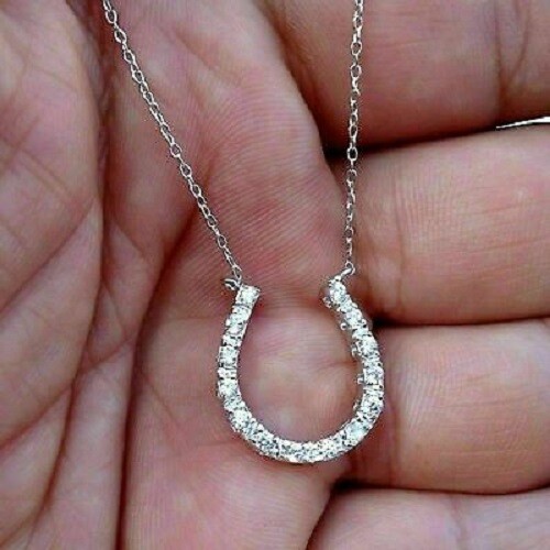 2 kt runder, im Labor hergestellter Diamant Hufeisen Anhänger Halskette 14 kt Weißgold-Finish - Bild 2 von 3