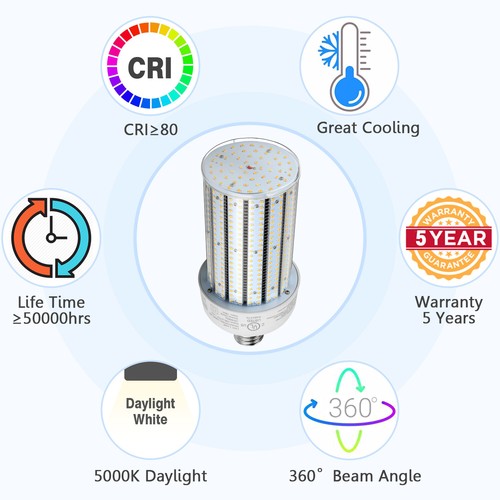 500W Equivalent LED Corn Light 100W E39 5000K Warehouse Factory Industrial Bulb - Picture 2 of 8