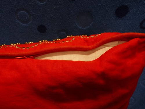 Pillow Gold Beaded 18 in Accent Throw Decorator Couch Orange Zippered - Picture 4 of 5