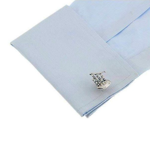 BAGPIPES CUFFLINKS Scottish Wedding Blue Enamel Accents Scotland NEW w GIFT BAG - Picture 5 of 6