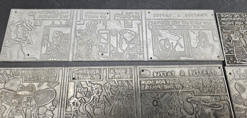 7 placas originales antiguas de bloque de metal de tira cómica ¡raras! "PRATTLE & TATTLE" 1800s - Imagen 8 de 9