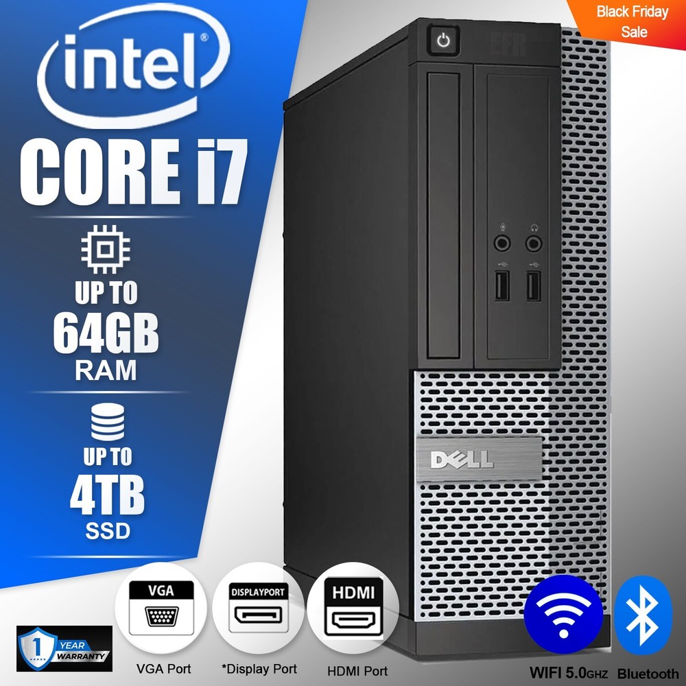 DELL Desktop Computer PC i7, up to 64GB RAM, 4TB SSD, Windows 10/11, WiFi BT