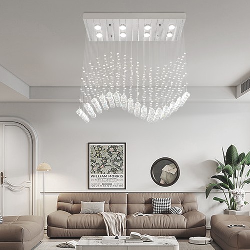 Modern Crystal Ceiling Light Luxury Rectangular Raindrop LED Chandelier Fixtures - Picture 5 of 16