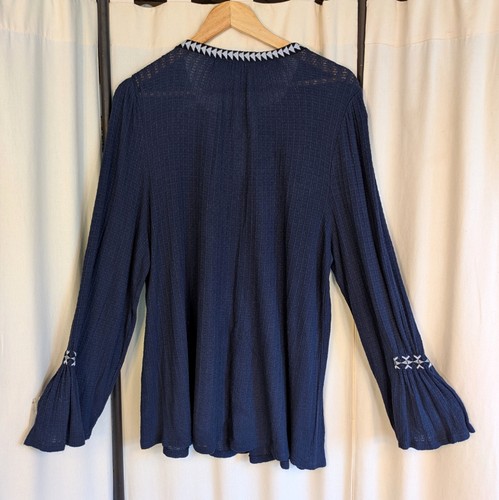 NWT Lucky Brand 3X Embroidered Knit Tunic Top Boho Aztec Blue - Picture 2 of 7