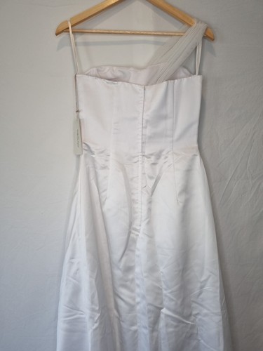 Isabella Faye White Satin Tulle Ruched Beaded One Shoulder Wedding Dress Sz 10 - Picture 10 of 13
