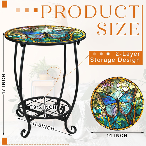 14 Outdoor Side Table round Small Mosaic Patio Accent Indoor End Plant Metal Cof - Picture 3 of 6