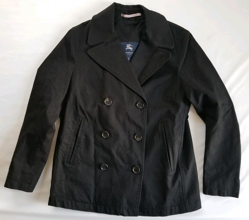 Burberry London Womens Black Cotton Double Breasted Peacoat Size 6  - Picture 1 of 7