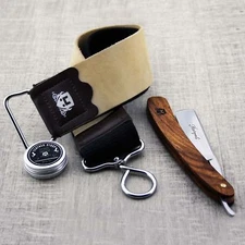 3 Piece Mens Shaving Set - Straight Razor Leather Strop & Paste - Best Gift Idea