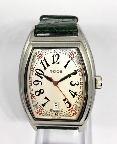 Vintage EPOS 3332 Automatic watch. 35mm Case. Silver Dial. Date. WR 30M. Men's.