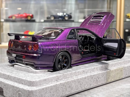 Modellino motore MH 1:18 viola Skyling GTR R34 Nismo RB26DETT auto metallo pressofuso - Foto 15 di 20