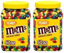 2 Packs M&M'S Peanut Milk Chocolate Candy Bulk Jar 62 oz. Each Pack