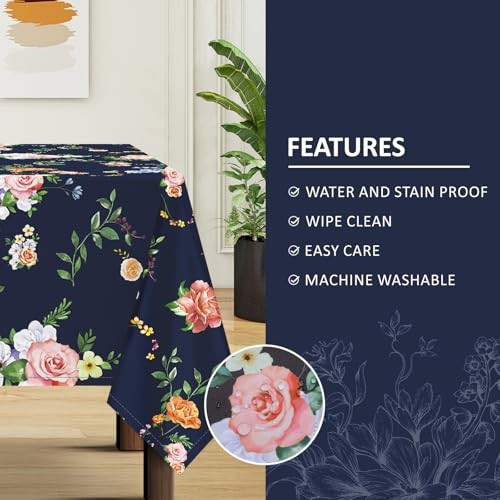 Spring Floral Tablecloth Waterproof, Watercolor Flower Table Cloth Rectangle - Picture 3 of 7