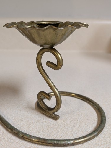 Vintage Messing Doppel Kerzenständer MCM Curvy Artsy Cottagecore mit Patina - Bild 5 von 7