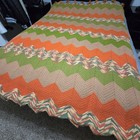 Vtg 70s MCM Green Orange Gold Chevron Afghan Blanket That 70s Show Style 77x66" 