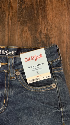 Cat and Jack Mädchen Jeans Gr. 5 blau gerade dunkle Waschung Stretch verstellbare Taille - Bild 2 von 3