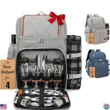Rnoony Picnic Backpack Set - Insulated Cooler Bag, Blanket, Cutlery, 4 Person