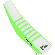 D'COR Visuals Gripper Seat Cover - Kawasaki - Green/White With Green Ribs
