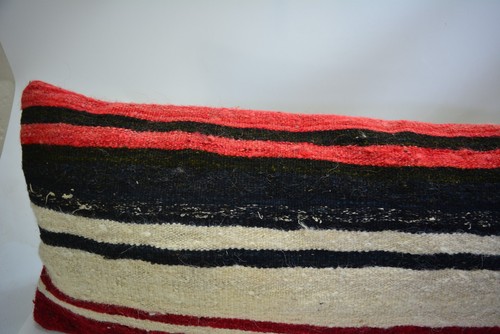 Traditional Pink Hand Knotted Kilim Pillow, 12x35 in, Lumbar Pink Retro Pillow, - Picture 3 of 8