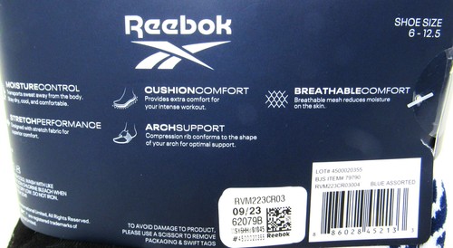 Reebok Men's Training Crew Socks Black Gray Blue White 8 Pairs 6-12.5 NEW PKG FS - Picture 6 of 6