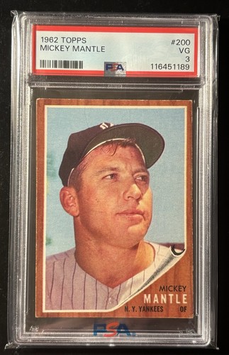 1962 Topps Mickey Mantle PSA 3 HOF MVP Year Yankees #200. Vibrant Color - Picture 1 of 3
