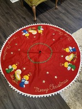 Vintage Nativity Baby Jesus Angel Pom Pom Christmas Tree Skirt 50 Handmade