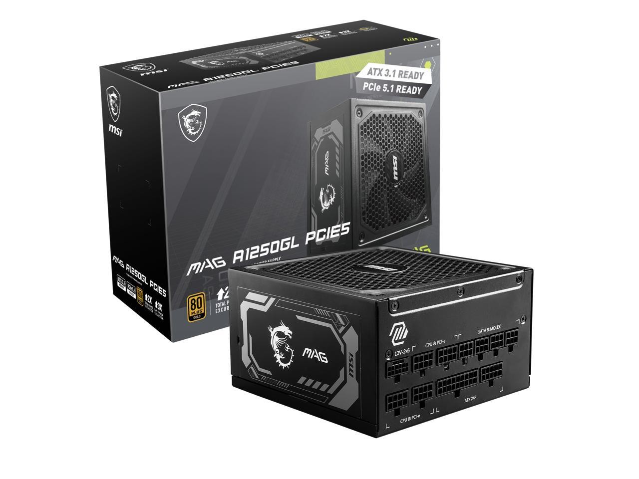Блок питания MSI MAG мощностью 1250 Вт (MAGA1250GLPCIE5)