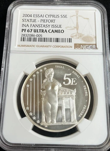 2004 CYPRUS SILVER 5 EURO STATUE INA FANTASY ISSUE NGC PF67 ULTRA CAMEO RARE