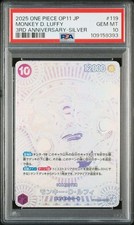 2025 ONE PIECE JAPANESE OP11-A FIST OF DIVINE SPEED #119 MONKEY D. LUFFY PSA 10