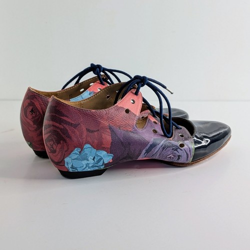 John Fluevog Shoes The Coal Womens 5 Pink Black Floral Lace Up Pointy Toe Heel - Picture 15 of 16