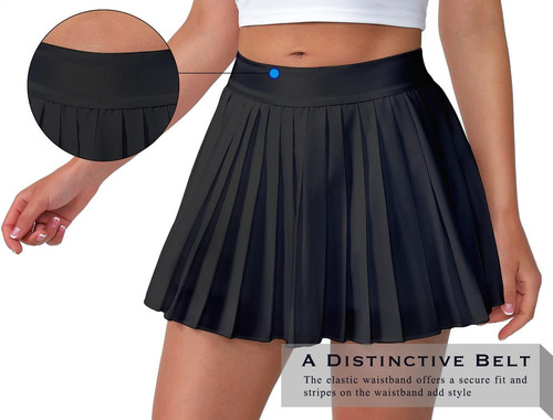 Women's Pleated Tennis Skirt-Flowy Athletic Design,Suitable X-Large, Black - Picture 4 of 5