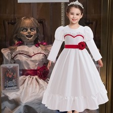 2025 Kids Girls Annabelle Dress Cosplay Costume Halloween White Party Dress Gift