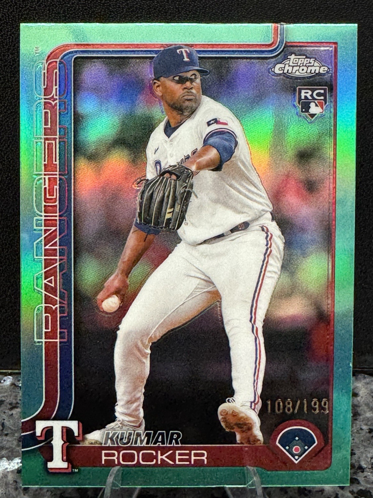 2025 Topps Chrome Kumar Rocker  Aqua Refractor /199 #73  (Rangers)