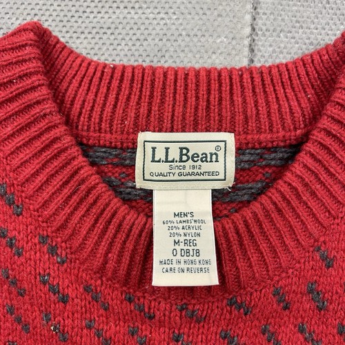 Vintage LL Bean Sweater Mens Medium Birdseye Wool Blend Red Crewneck Pullover - Picture 3 of 8