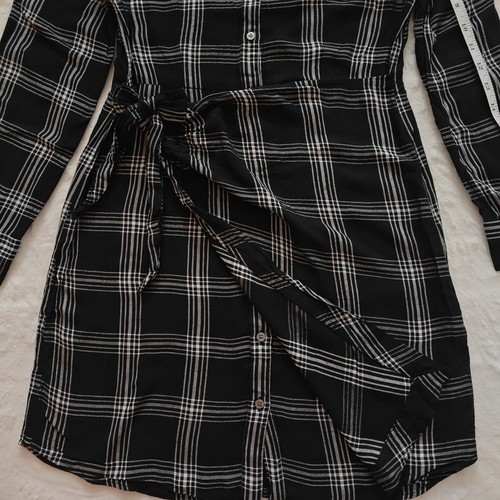 Abito Camicia UntuckIt Tessa Plaid Nero Bottoni Collo Avvolgente Manica Lunga Piccolo - Foto 5 di 10
