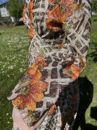 Vintage 70s Avalon Classics Maxi Shimmer Floral Cheetah Animal Sheer Dress Sz 12 - Picture 7 of 16