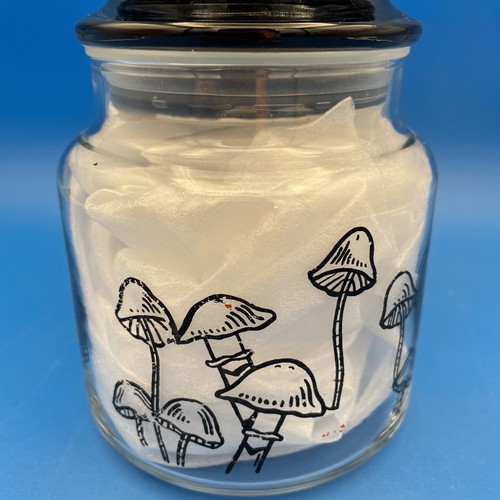 Apothecary Clear Glass Jar with Mushroom Designs Black Lid 5.5" tall - Picture 6 of 11