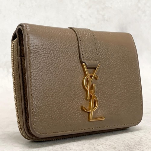Saint Laurent Geldbörse YSL Cassandra Bi-fold Compact Purse Leder Beige Grau ...