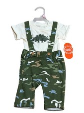 NWT Wonder Nation Baby Boys 0-3M 2-Piece Outfit Set Dinosaur Shirt  Suspenders