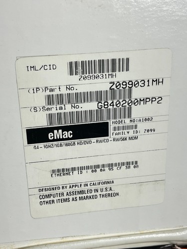 2003 Apple eMac Model A1002 1.0 GHz PowerPC G4 Desktop in Original Box/Styrofoam - Picture 19 of 23