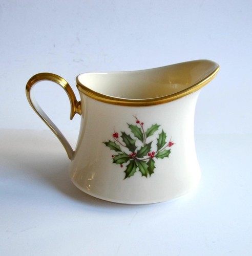 Lenox "Holiday" Creamer Christmas Holly Gold Edging - Picture 2 of 6