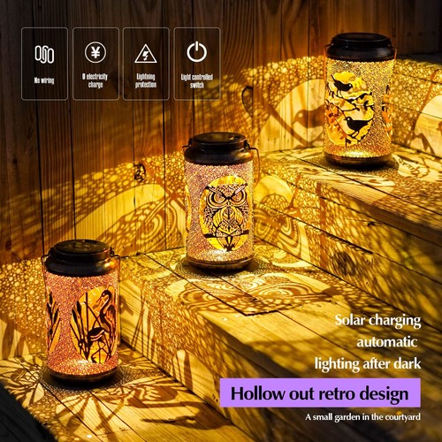 Solar Lanterns Outdoor Hanging Owl Light Metal Waterproof LED Lantern with So... - Picture 5 of 6