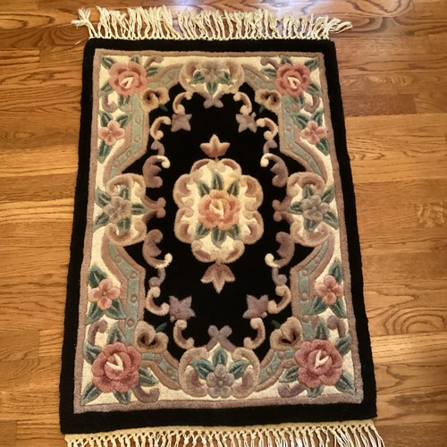 Tappeto Pechino Vintage Rettangolare Lana Cinese Art Decò Aubusson Nero 35,5” X25” - Foto 10 di 16