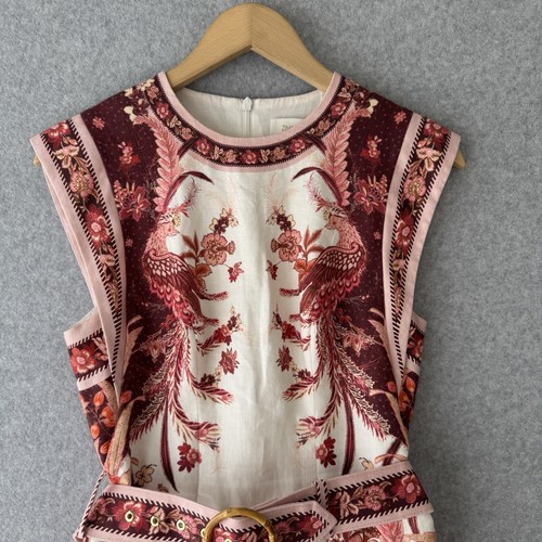 Zimmermann Wavelength Fluted Pink Floral Linen Belted Mini Dress Sz 1 AU10 Girly - Picture 4 of 22